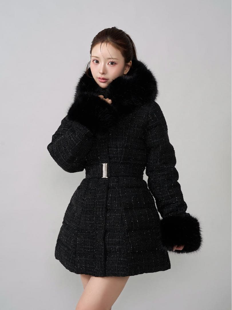 Darich レディミディツイードダウンコート BLK Mサイズ