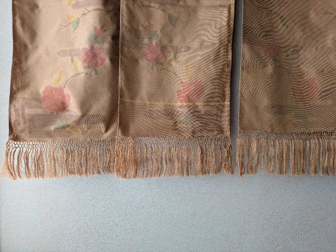 暖簾　紬　花柄フリンジ付き６枚仕立