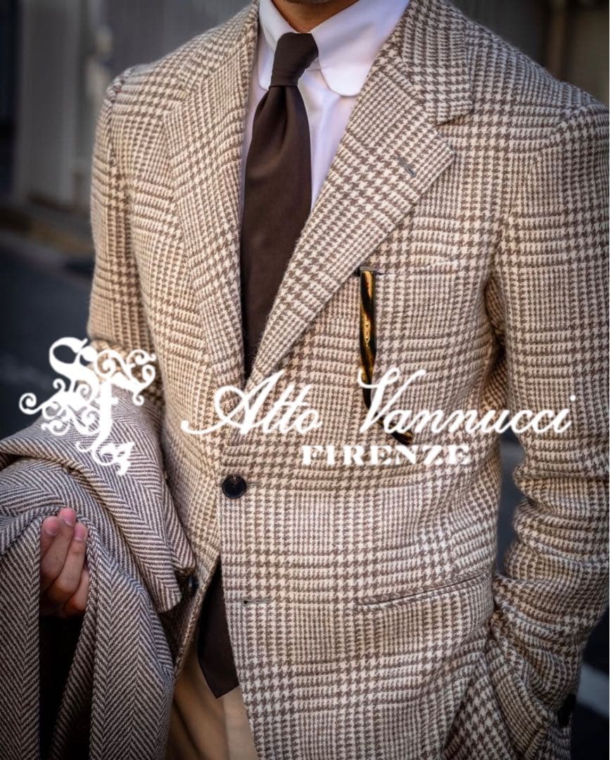 【新品】Atto Vannucci／セッテピエゲ／シルクソリッドタイ／ブラウン