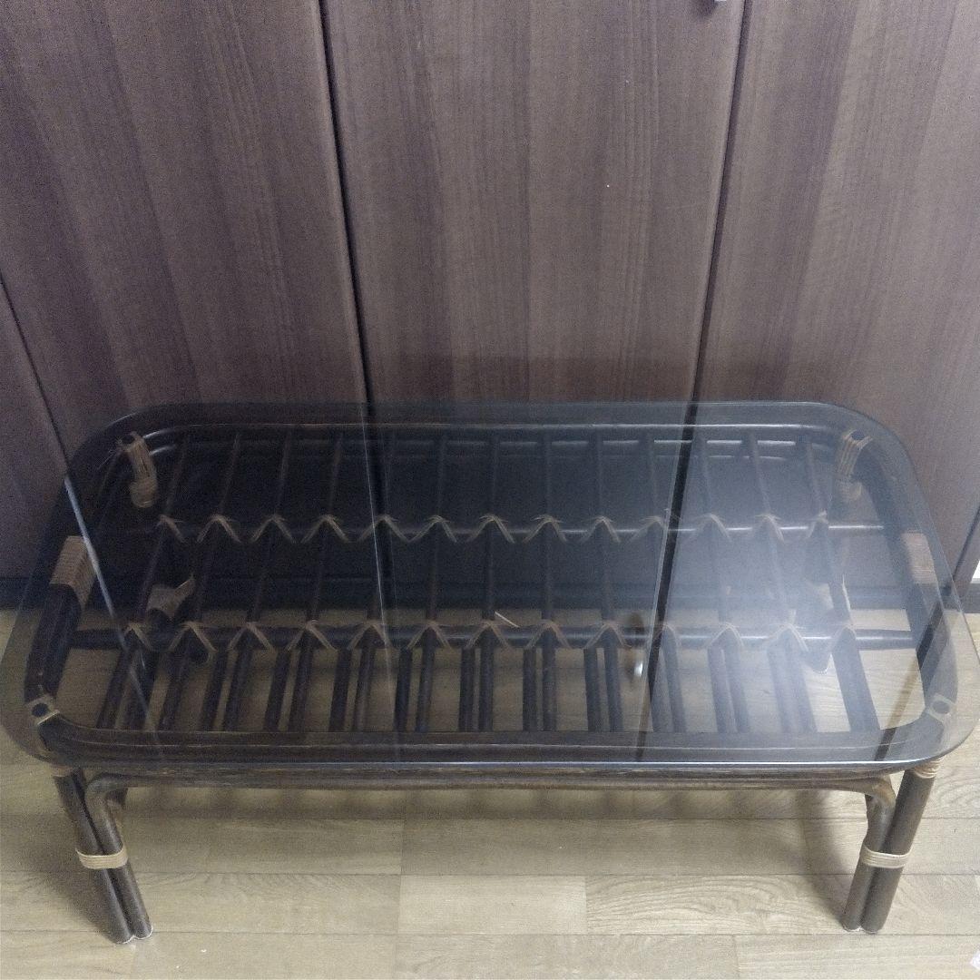 ラタン ガラステーブル センターテーブル ローテーブル コーヒーテーブル