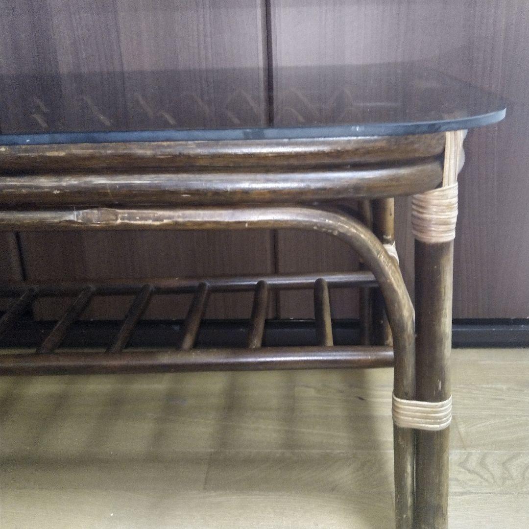 ラタン ガラステーブル センターテーブル ローテーブル コーヒーテーブル