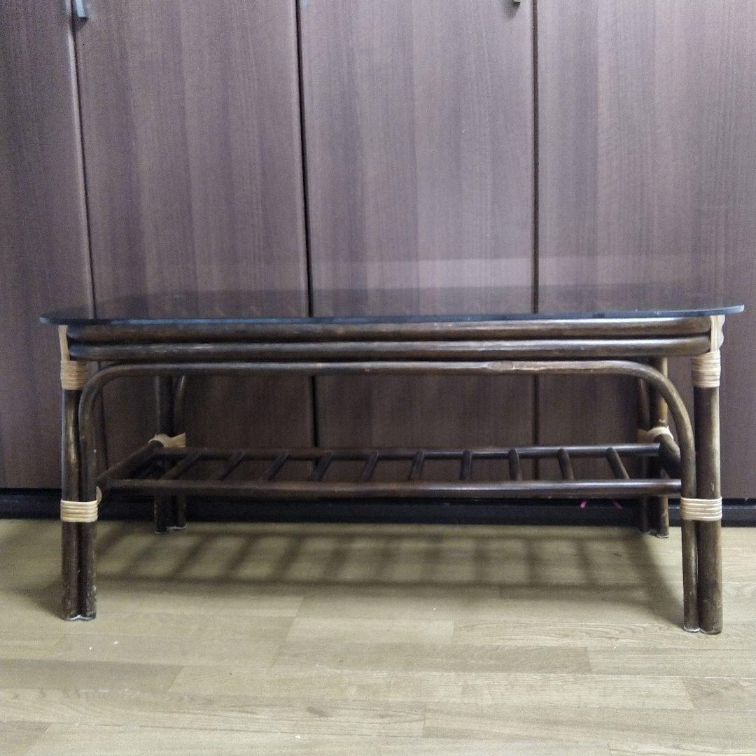 ラタン ガラステーブル センターテーブル ローテーブル コーヒーテーブル