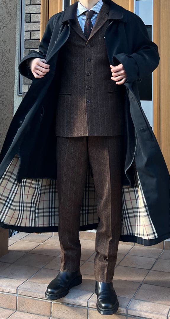 バーバリーロンドン　ステンカラーロングコート裏地ライナー付き