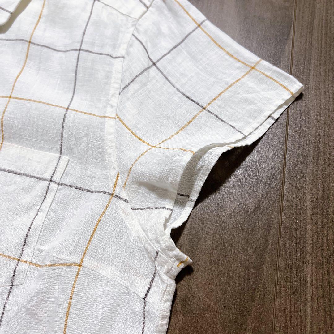 マーガレットハウエル【美品】リネン ピンチェック オープンカラーシャツ 半袖