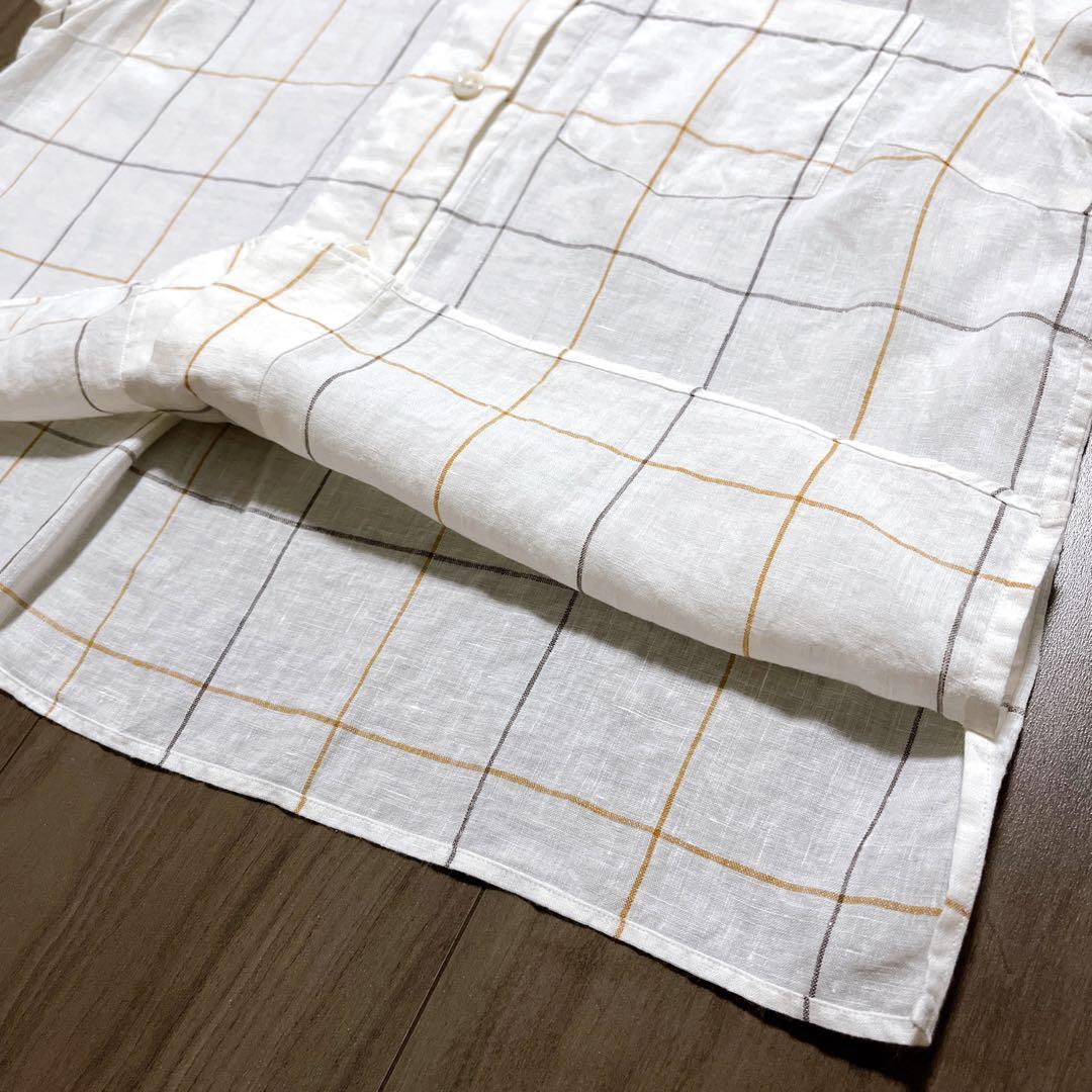 マーガレットハウエル【美品】リネン ピンチェック オープンカラーシャツ 半袖