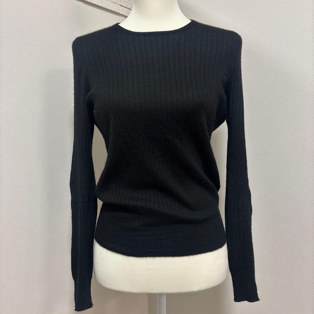 【美品】ドゥロワー 18G カシミヤシルクリブクルーネックニット 2