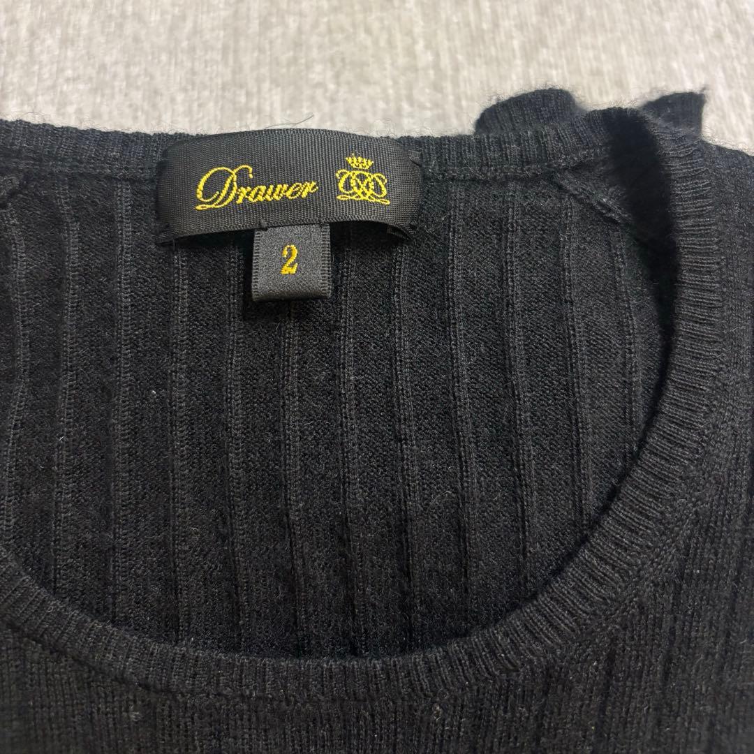 【美品】ドゥロワー 18G カシミヤシルクリブクルーネックニット 2