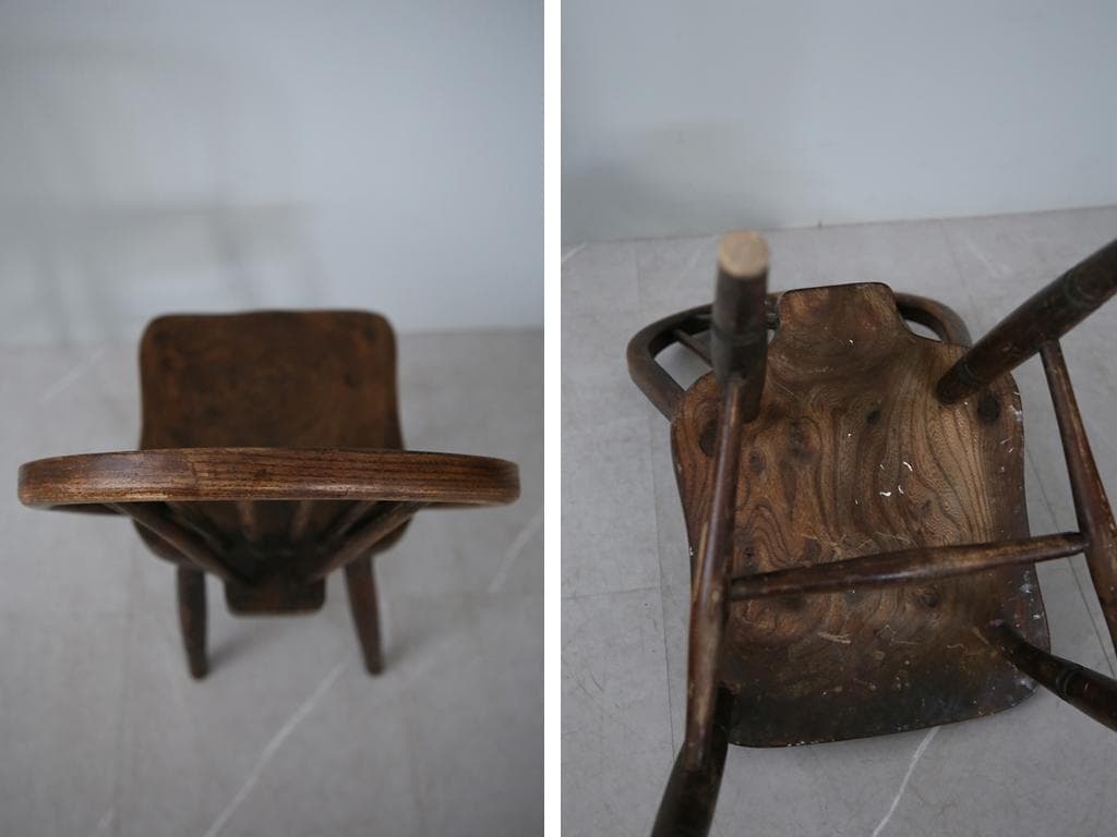 英国アンティーク木製キッチンチェア/ダイニングイス椅子/飾り棚(91-178)