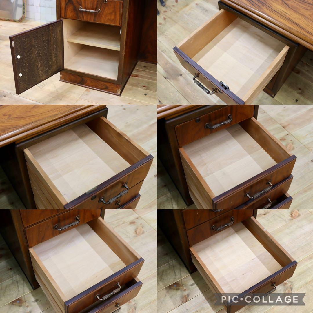 GMIS107○北欧スタイル 国産ヴィンテージ ローズウッド材 書斎机 両袖机