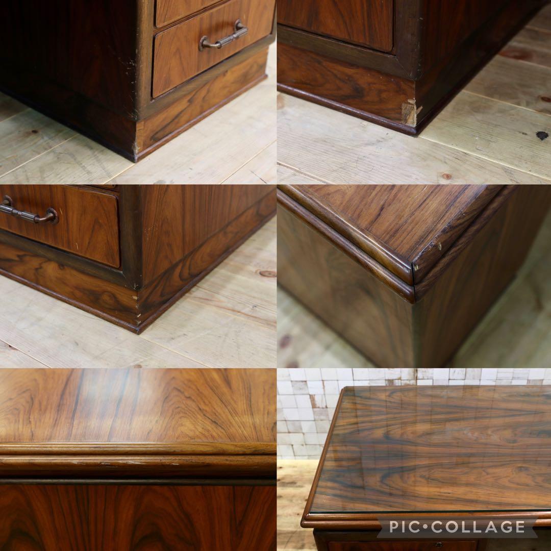 GMIS107○北欧スタイル 国産ヴィンテージ ローズウッド材 書斎机 両袖机