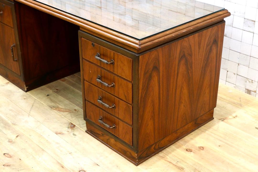 GMIS107○北欧スタイル 国産ヴィンテージ ローズウッド材 書斎机 両袖机