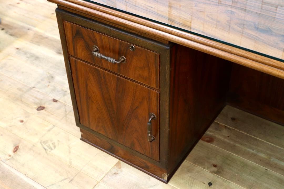 GMIS107○北欧スタイル 国産ヴィンテージ ローズウッド材 書斎机 両袖机