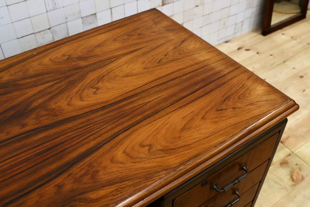 GMIS107○北欧スタイル 国産ヴィンテージ ローズウッド材 書斎机 両袖机