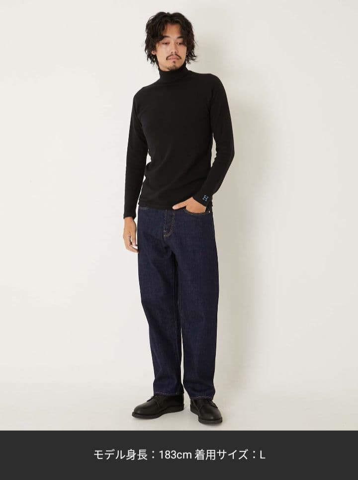 新品ハリウッドランチマーケット ストレッチフライス タートルネック ロングT黒4