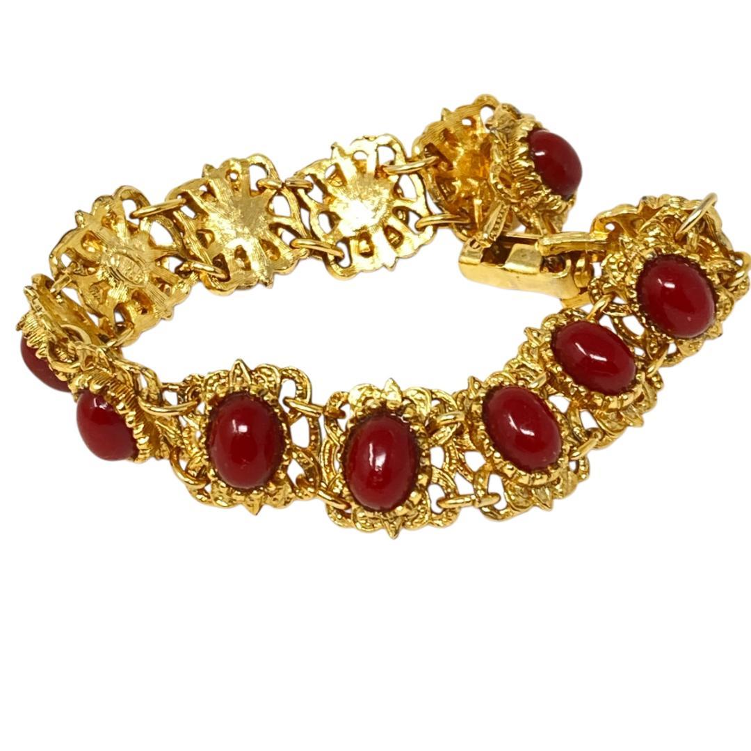 60s SPHINX ヴィンテージ ブレスレット 赤カボション フィリグリー