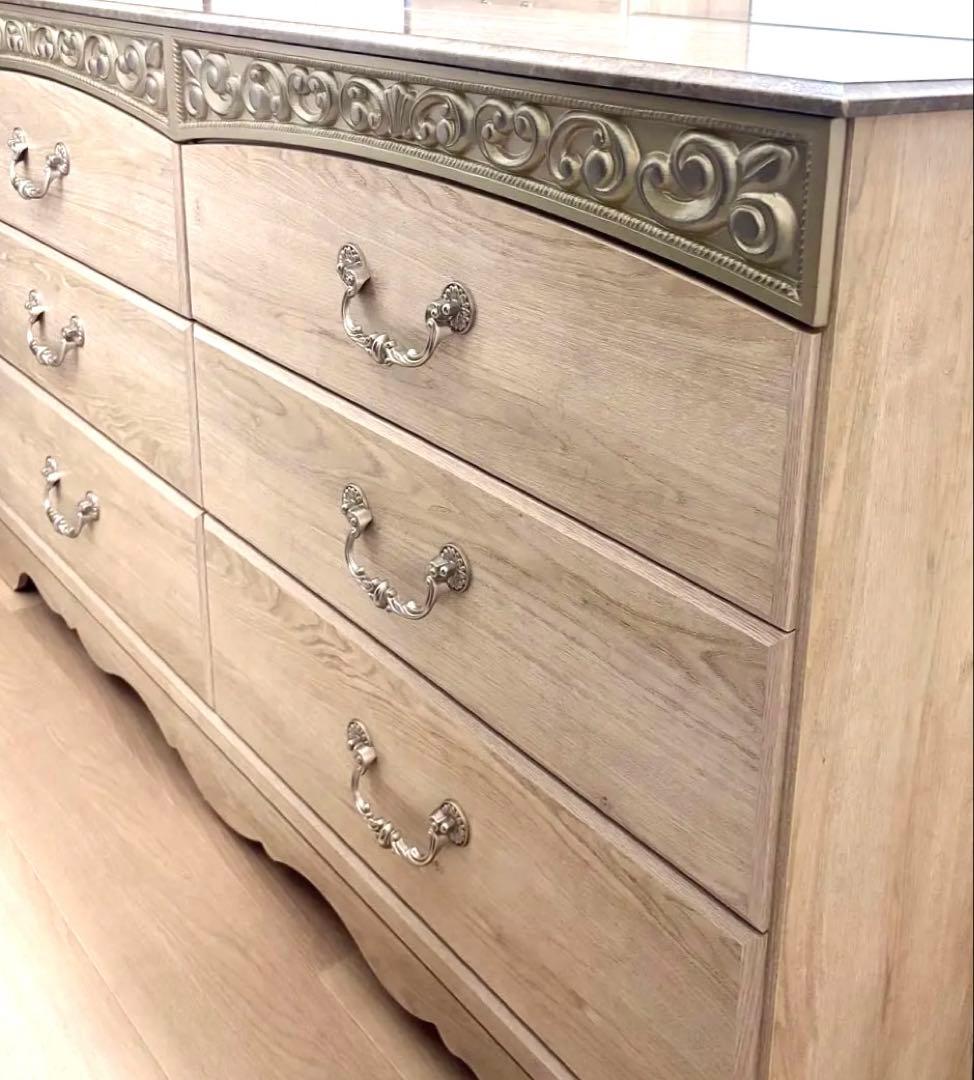 アンティークホワイト チェスト　3段ダブル　６段　木製　ⅲ