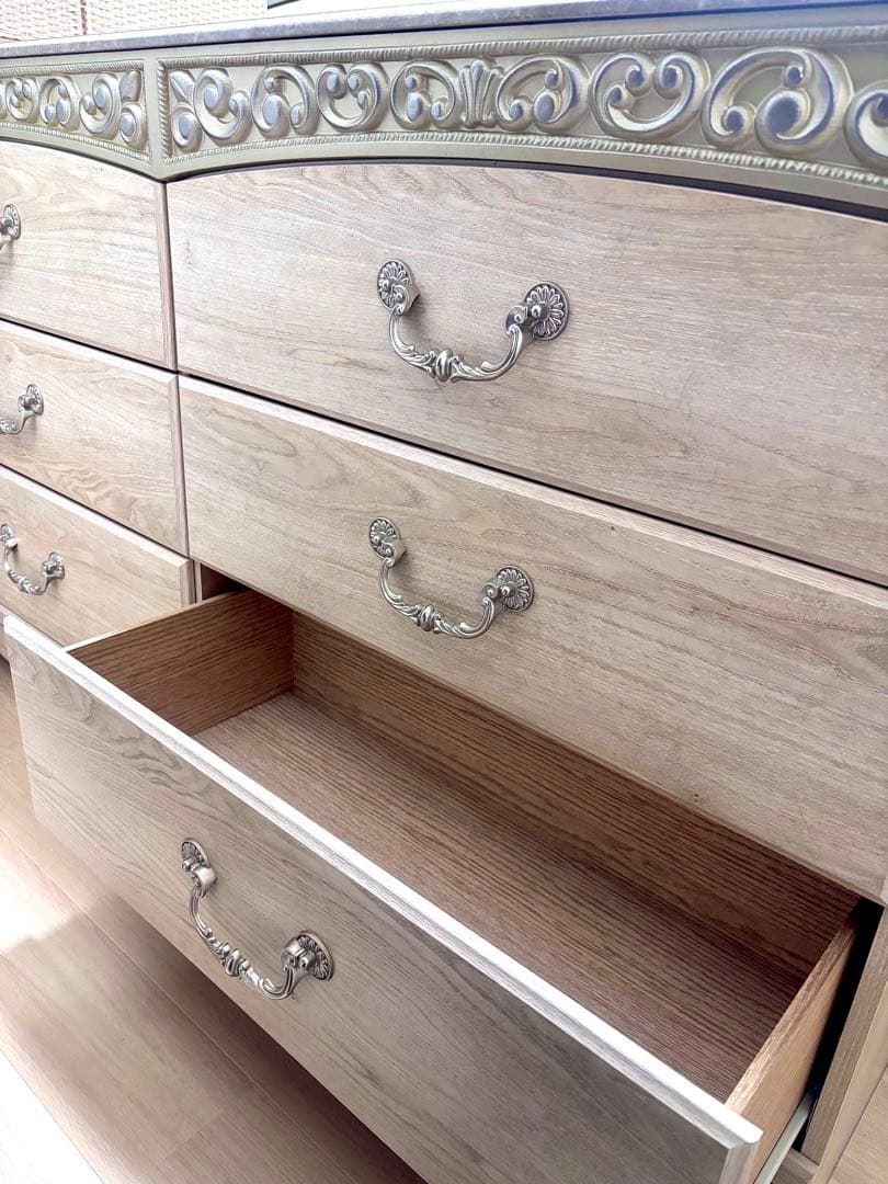 アンティークホワイト チェスト　3段ダブル　６段　木製　ⅲ