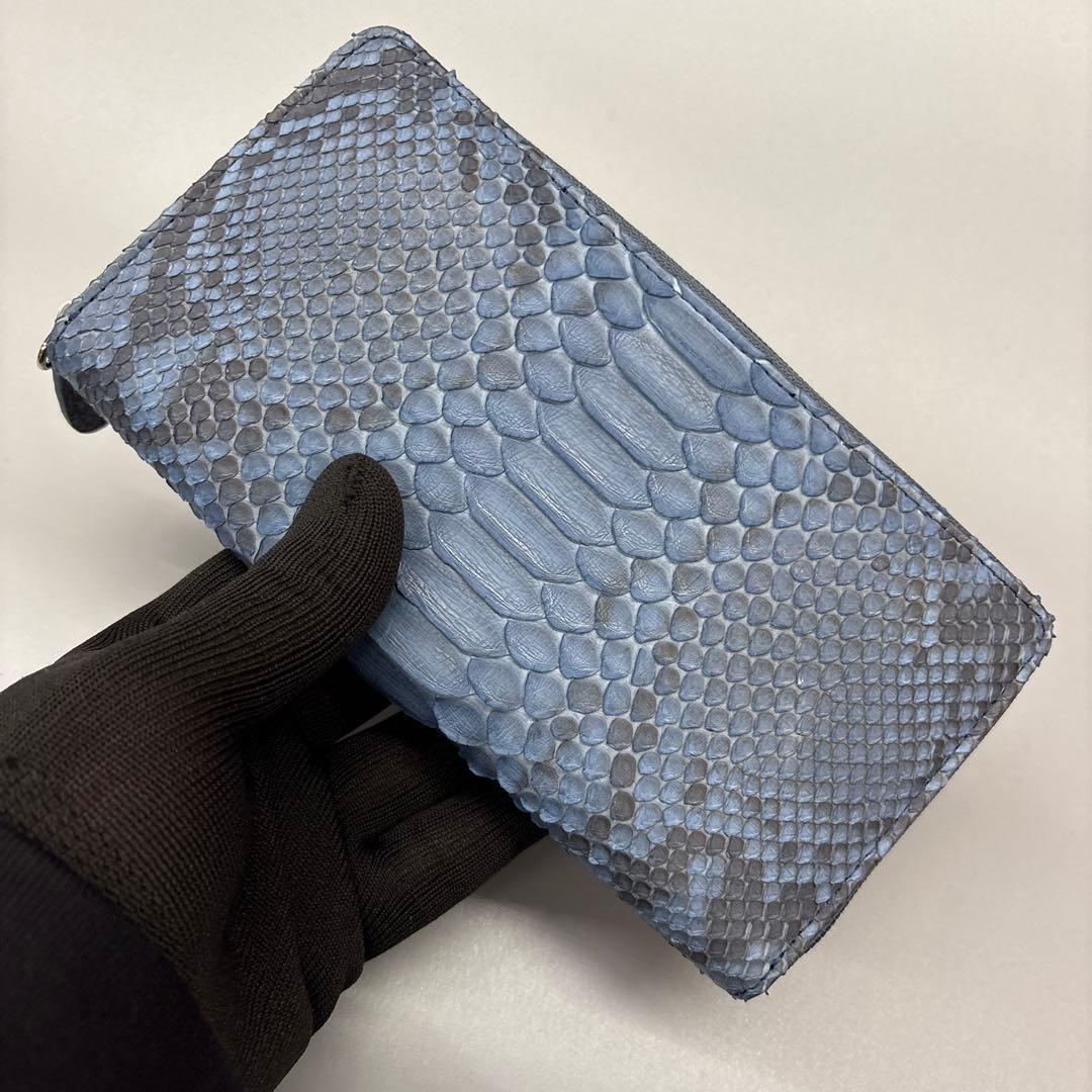 ネイビー　パイソン財布　パイソン　長財布　財布　蛇革　本革　レアカラー