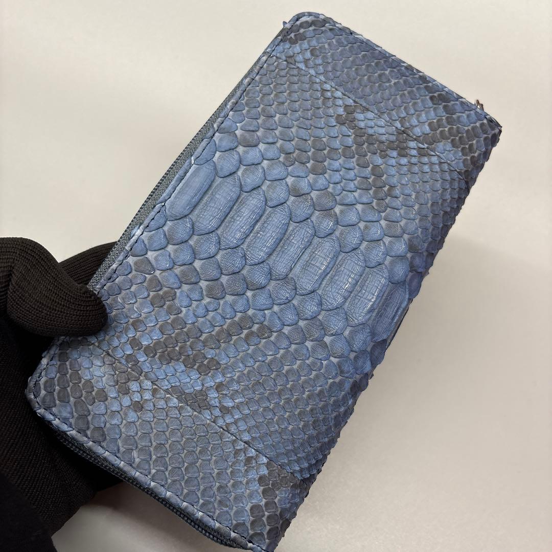 ネイビー　パイソン財布　パイソン　長財布　財布　蛇革　本革　レアカラー