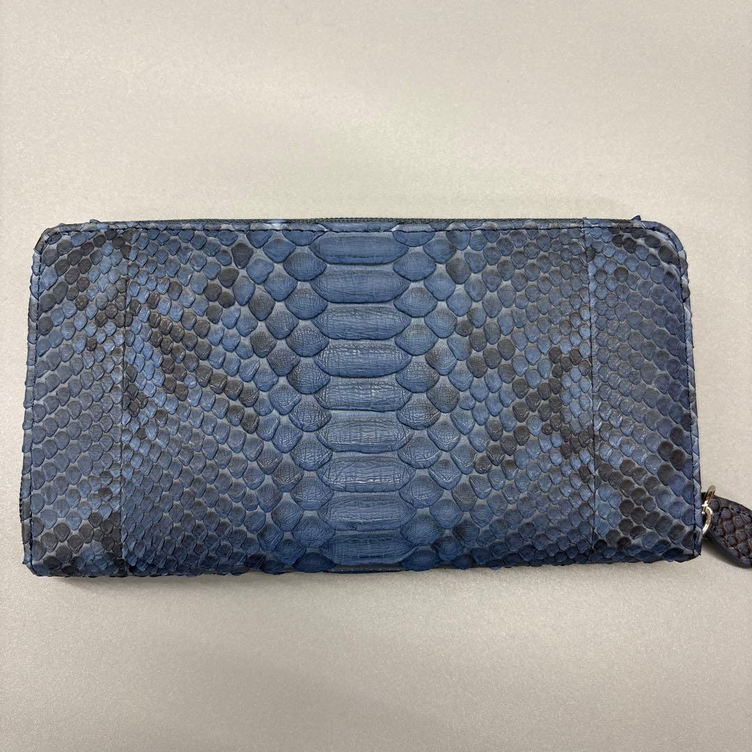 ネイビー　パイソン財布　パイソン　長財布　財布　蛇革　本革　レアカラー