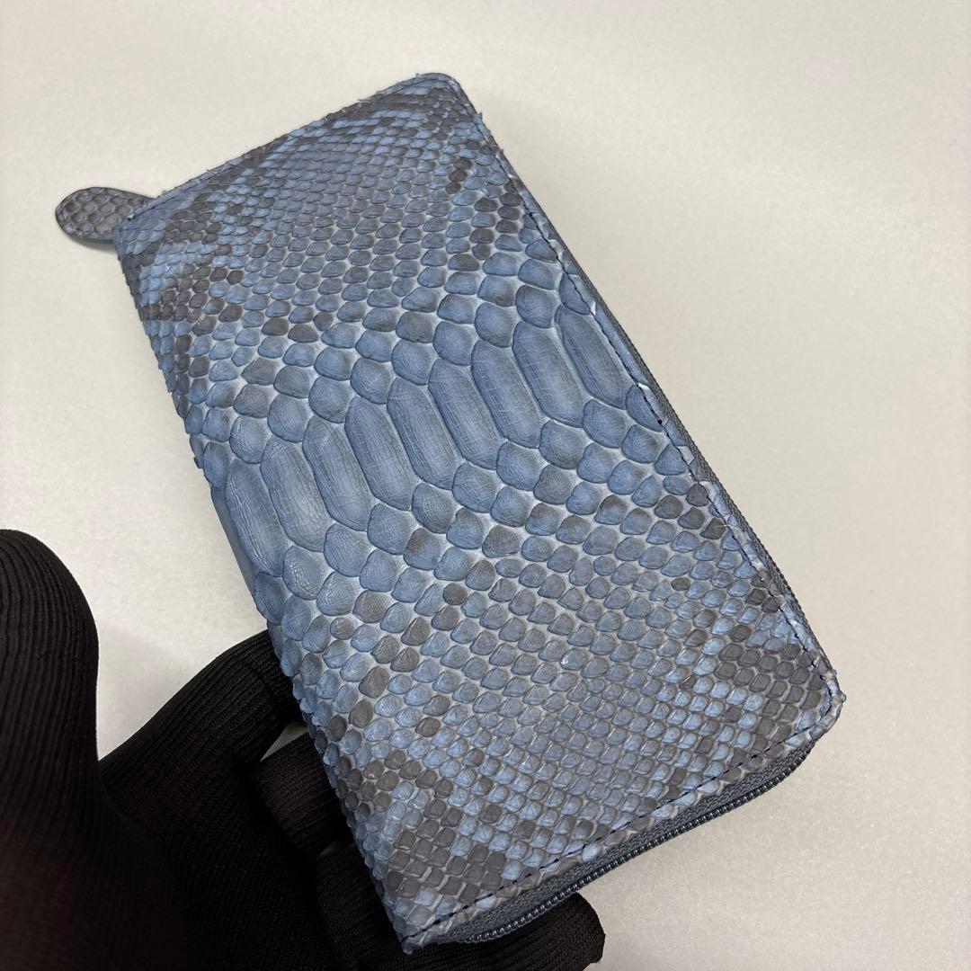 ネイビー　パイソン財布　パイソン　長財布　財布　蛇革　本革　レアカラー