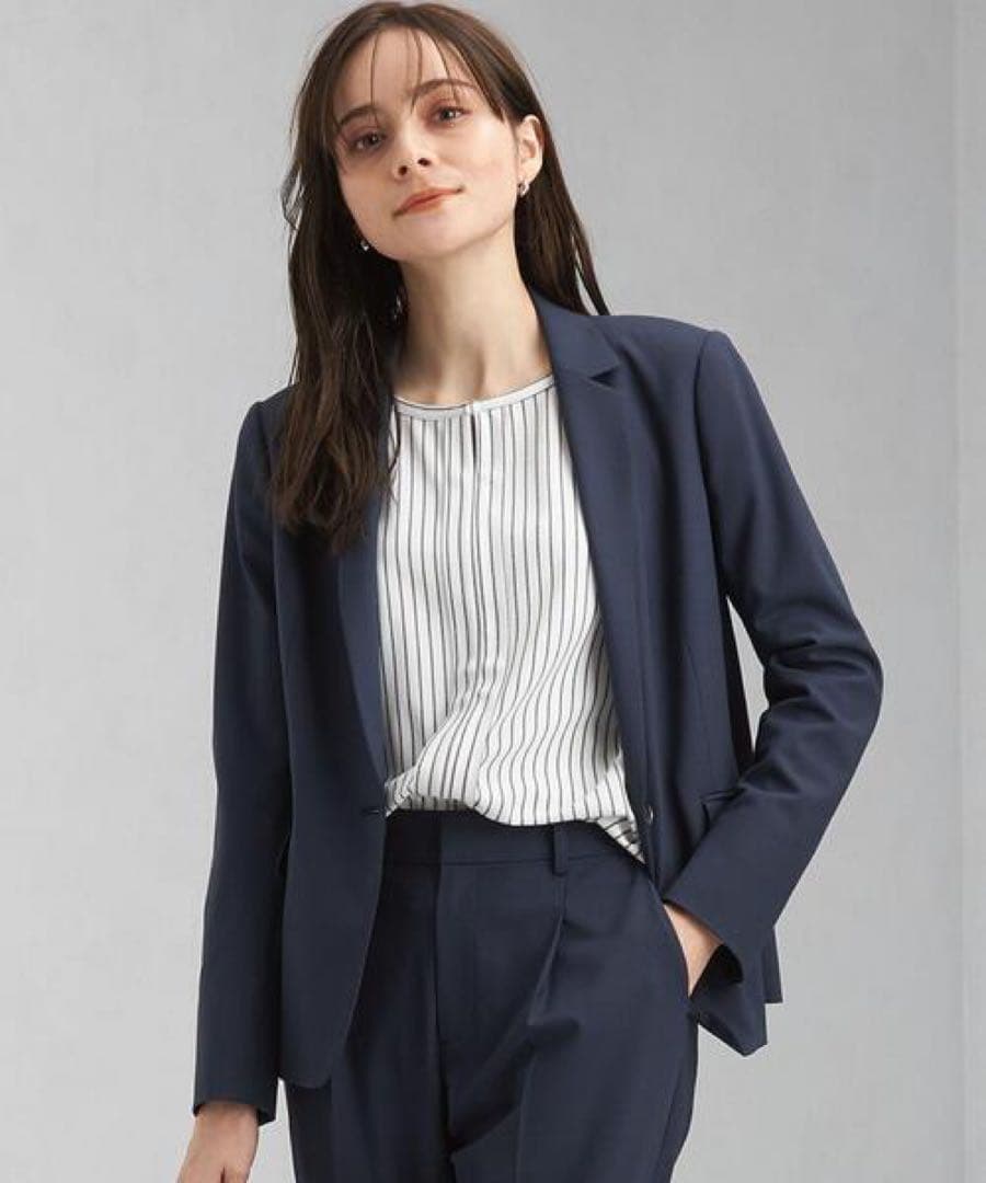 テーラードジャケット テーパードパンツ カチリラ ストレッチ 防シワ 紺 M