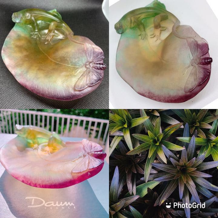 ドームフランス 水晶 クリスタル トカゲ　置物　開運　浄化　風水　緑　紫