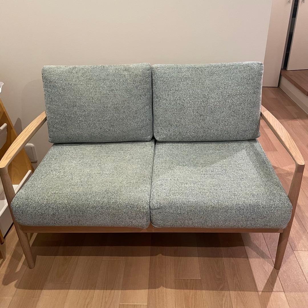 HIDAKAGU 飛騨家具　2人掛けソファ　019-2P ホワイトオーク×ミント