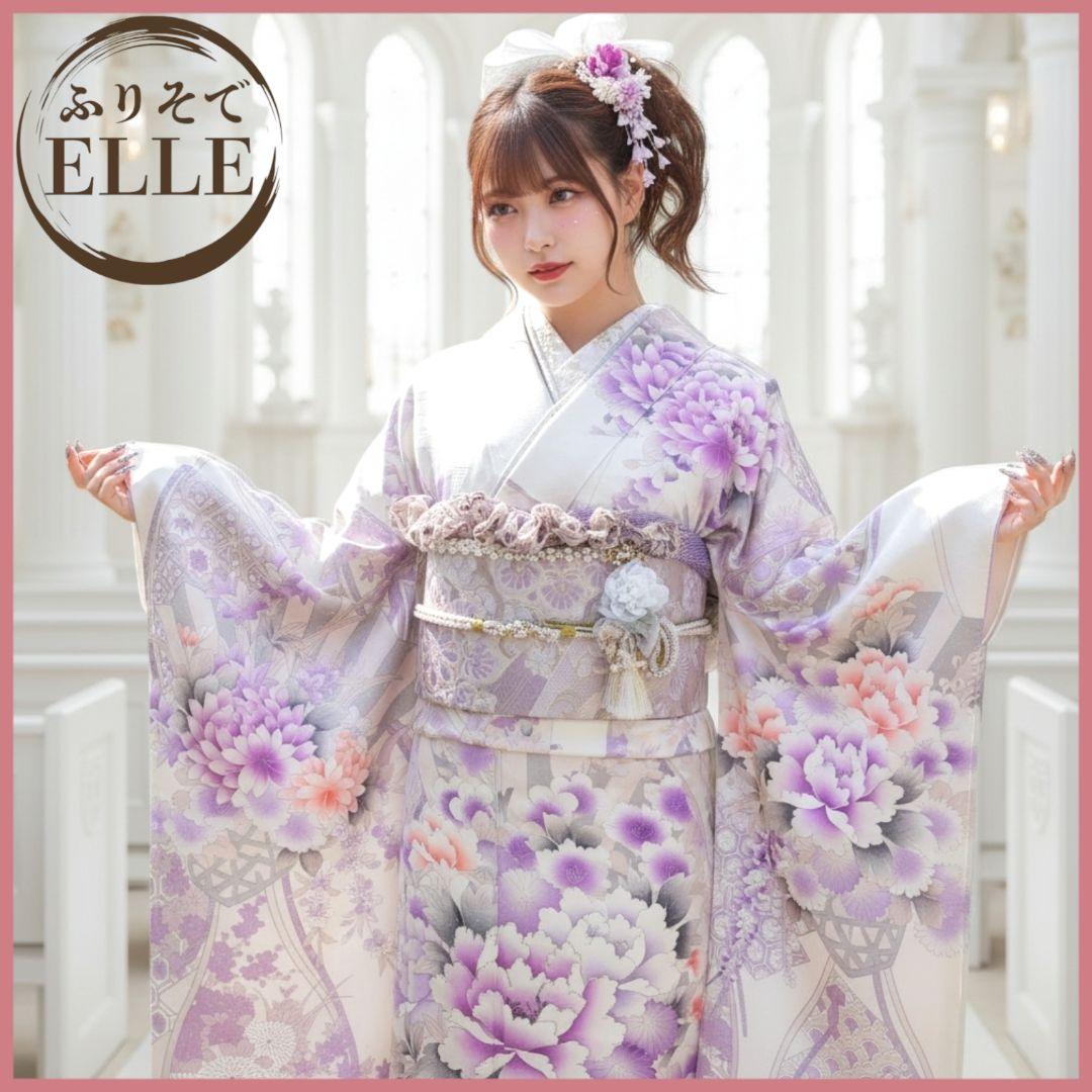 振袖フルセット(12点)・成人式・くすみ・豪華刺繍・銀彩加工・大輪牡丹・正絹