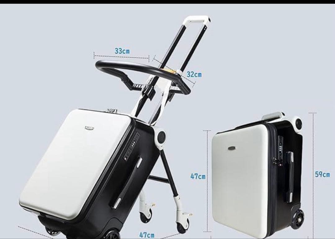 乗れる キャリーケース スーツケース 40L ホワイト（タイヤストッパー付き）