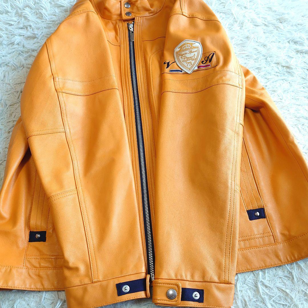 【美品】バジエ シングルライダース 羊革 レザー刺繍 レザージャケット XL