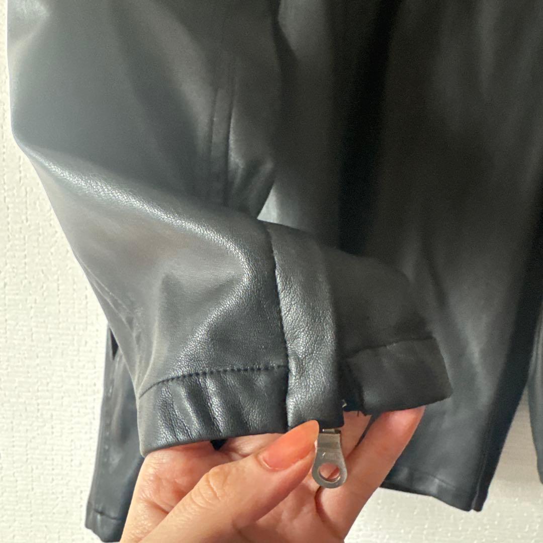 ブラックレザーコート ベルト　シングルライダース　ダブル　ベルテッド