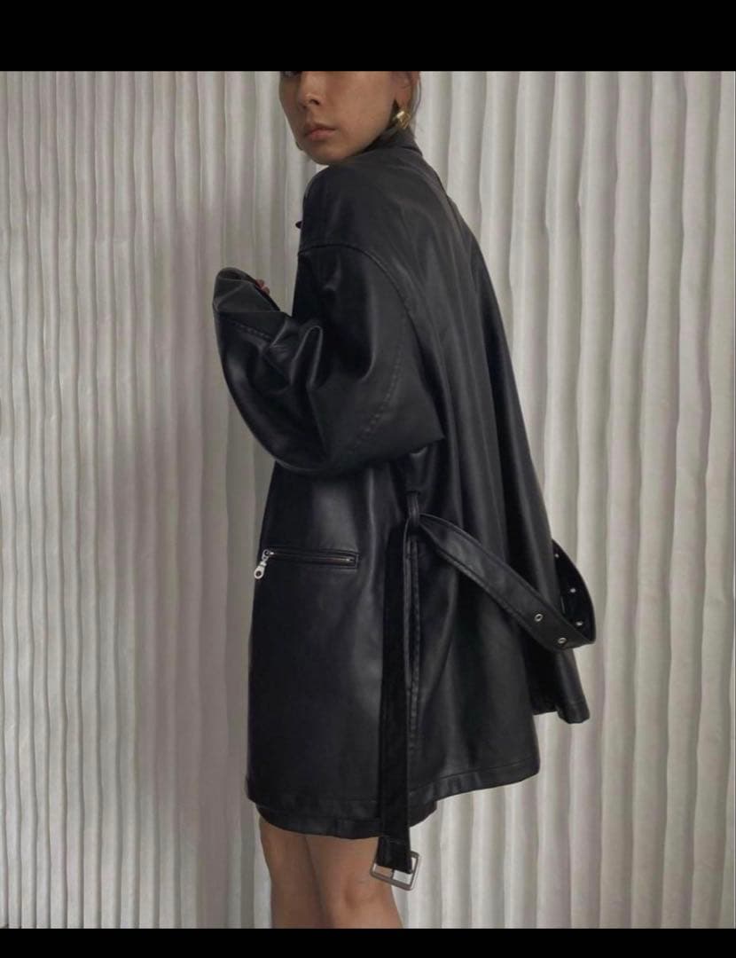 ブラックレザーコート ベルト　シングルライダース　ダブル　ベルテッド