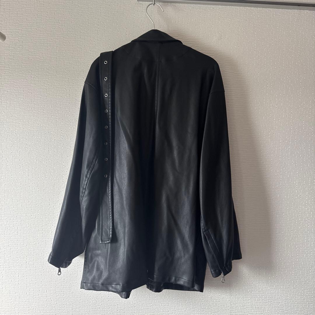 ブラックレザーコート ベルト　シングルライダース　ダブル　ベルテッド