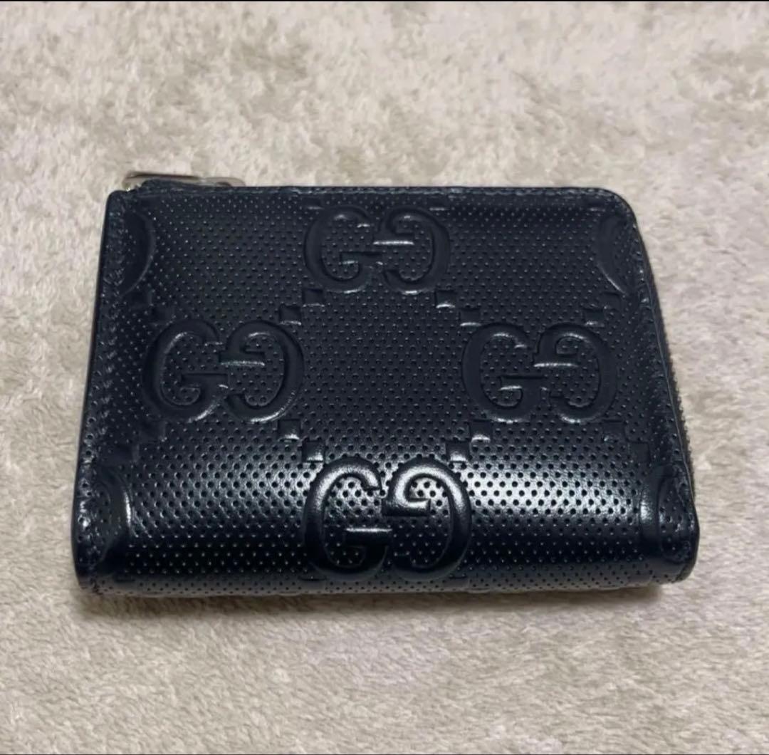 【美品】GUCCI グッチ GGエンボス 財布 ブラック ミニウォレット