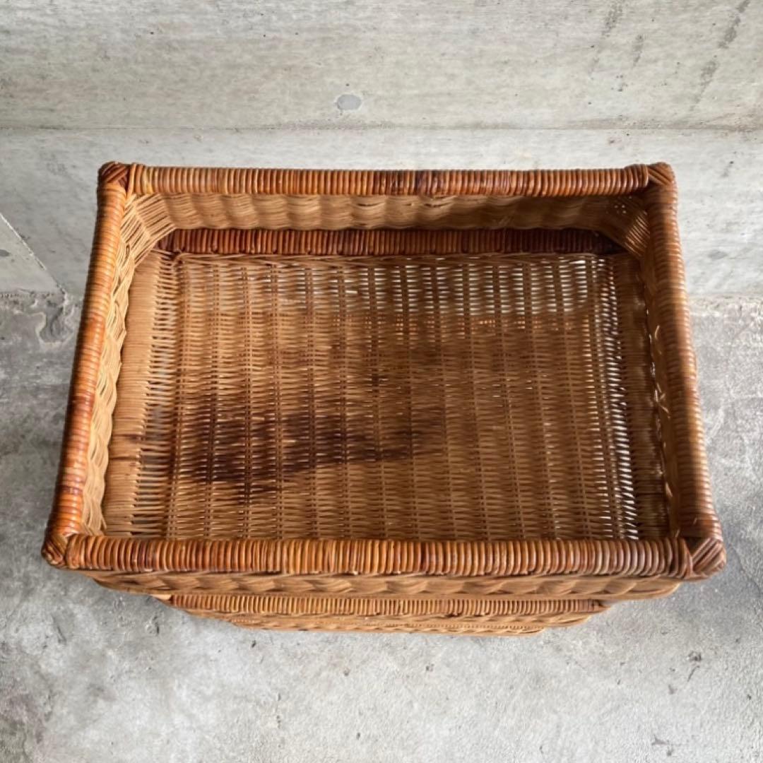 籐 ラタン 3段 収納 ラック 脱衣籠 バスケット スタンド 大型 レトロ