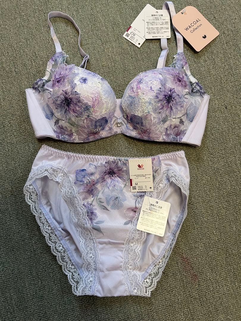 Wacoal 花柄ブラジャーショーツセット C70 M