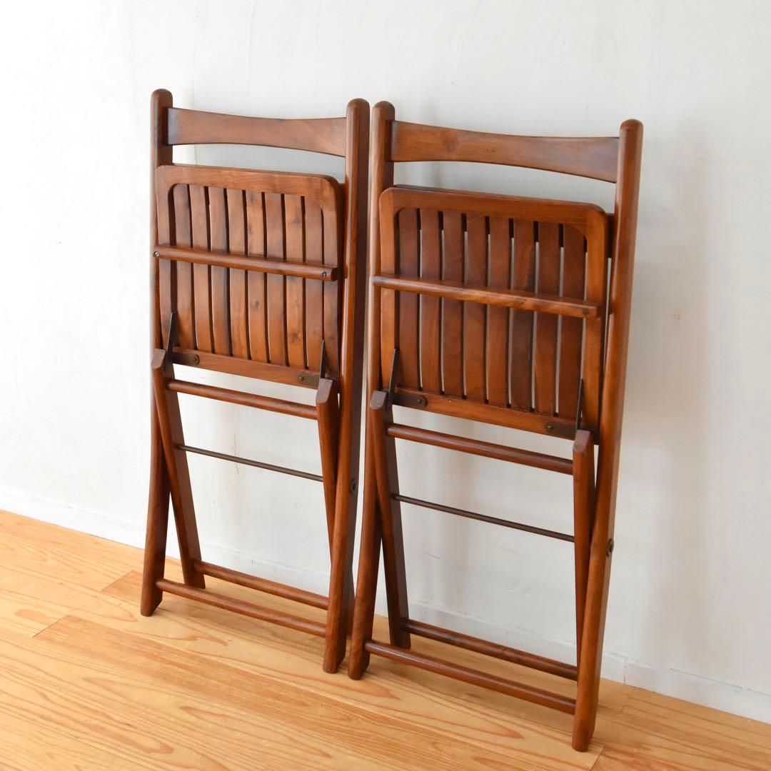 折りたたみ椅子　チーク　2脚セット