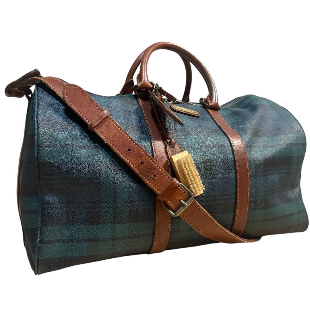 ポロラルフローレン ボストンバッグ 2way グリーン PVC チェック 大容量