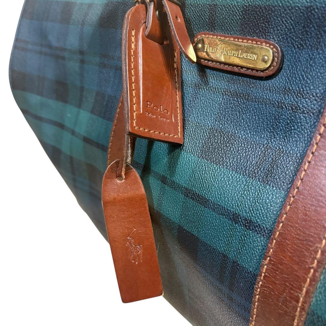 ポロラルフローレン ボストンバッグ 2way グリーン PVC チェック 大容量