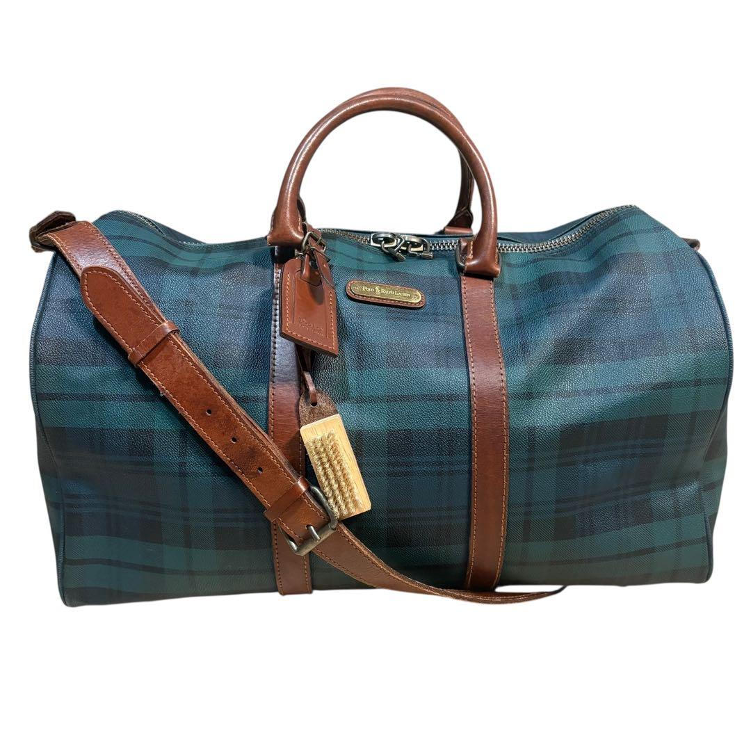 ポロラルフローレン ボストンバッグ 2way グリーン PVC チェック 大容量