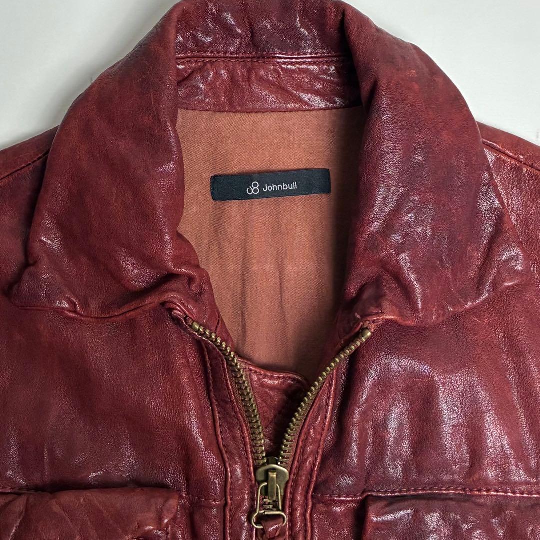 【美品】ジョンブル/特殊ヴィンテージ加工ラムレザージャケット/ライダース/羊革