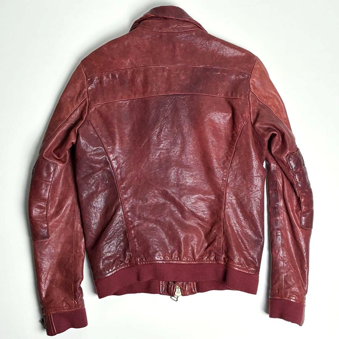 【美品】ジョンブル/特殊ヴィンテージ加工ラムレザージャケット/ライダース/羊革