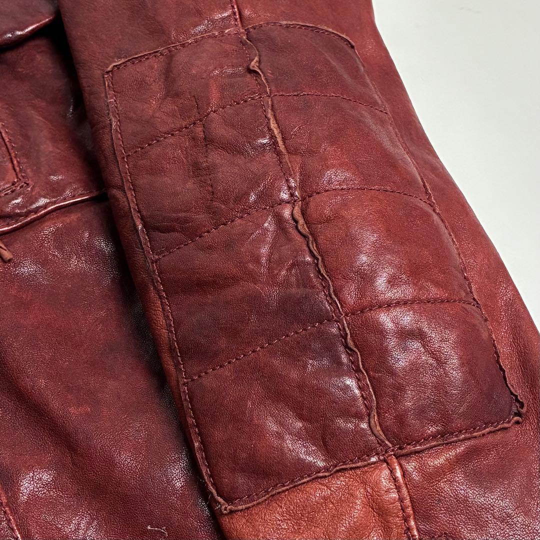 【美品】ジョンブル/特殊ヴィンテージ加工ラムレザージャケット/ライダース/羊革