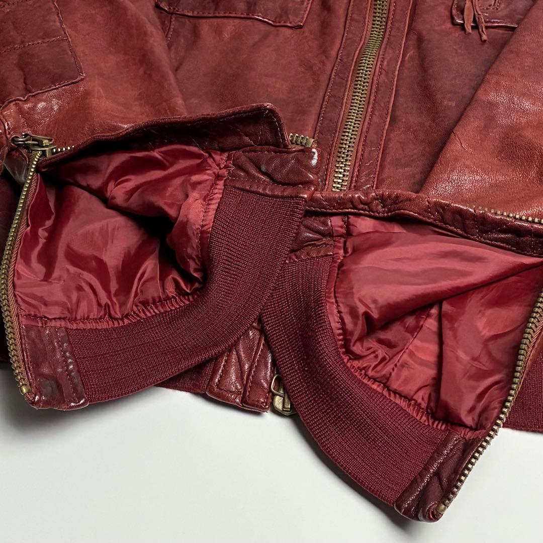 【美品】ジョンブル/特殊ヴィンテージ加工ラムレザージャケット/ライダース/羊革