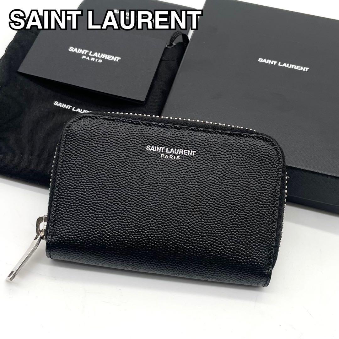 【新品同様】サンローラン ケース ラウンドジップ キャビアスキン ブラック