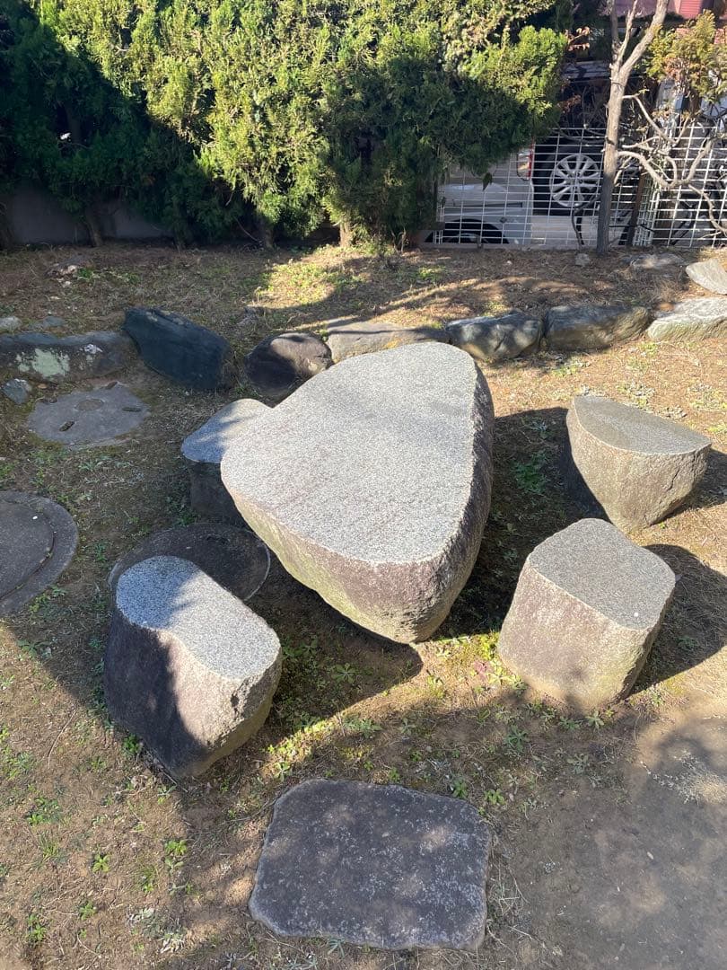 《引取り限定》石庭テーブル&イス　天然石　ガーデニング