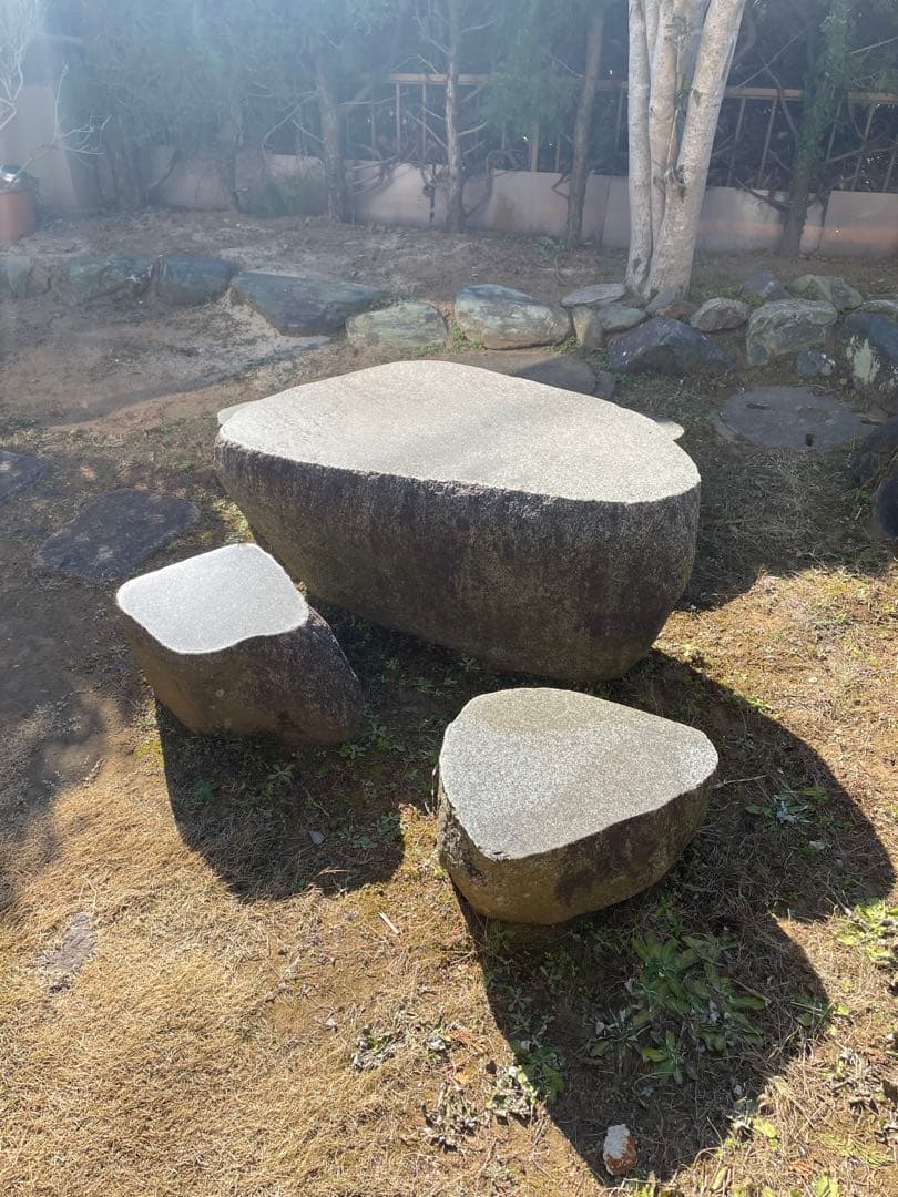 《引取り限定》石庭テーブル&イス　天然石　ガーデニング