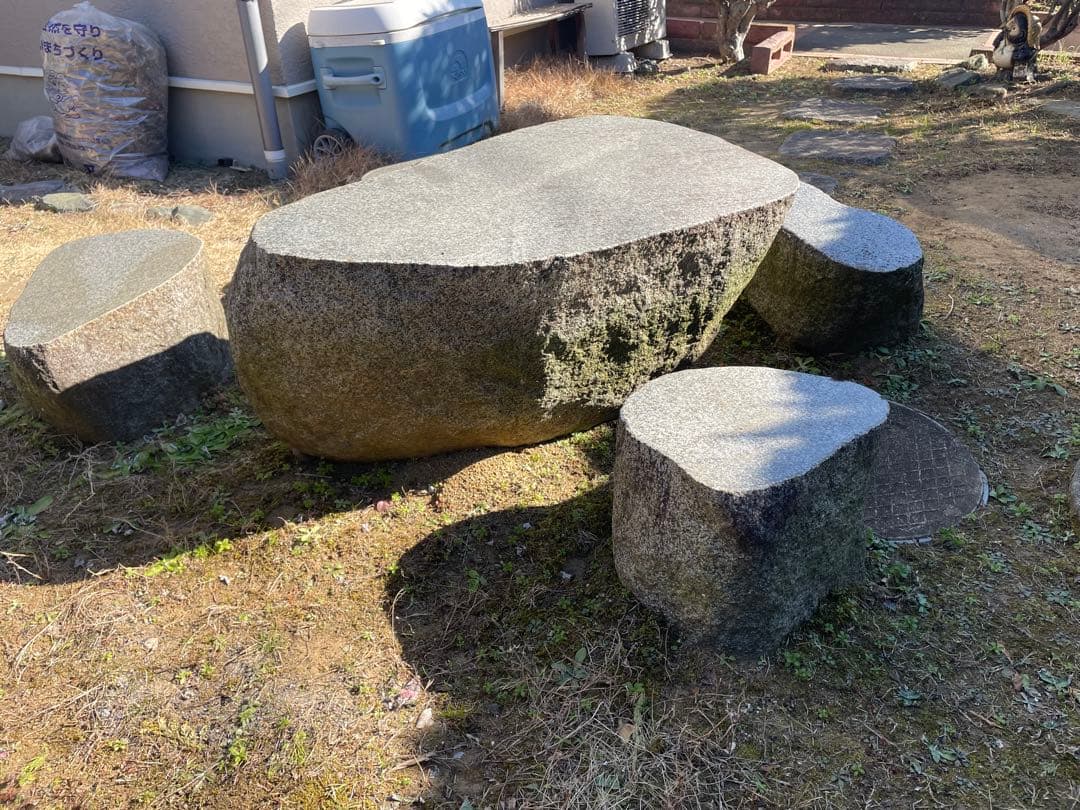 《引取り限定》石庭テーブル&イス　天然石　ガーデニング