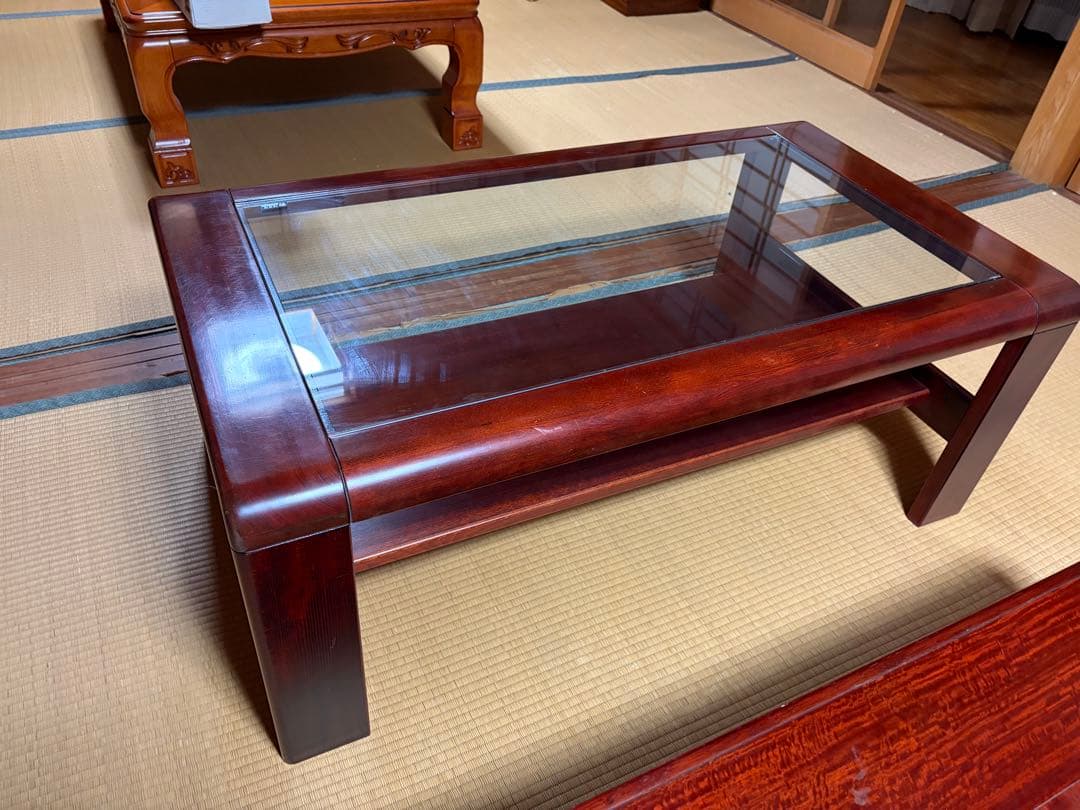 karimoku カリモク 木製ローテーブル ガラス天板